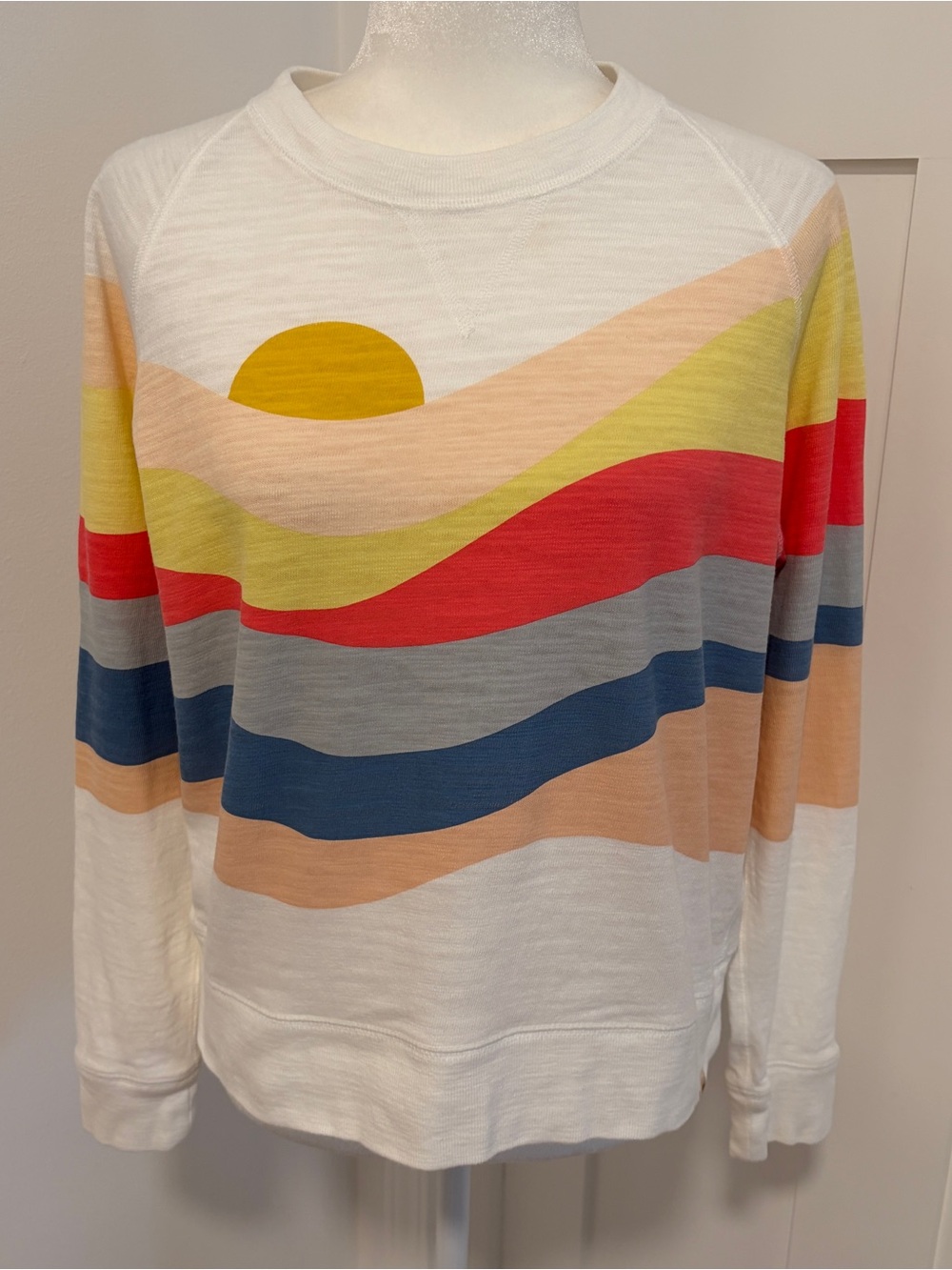 Faherty Sunset Wave Crewneck Sweatshirt in White, Pink, Orange & Blue - Picture 2 of 7